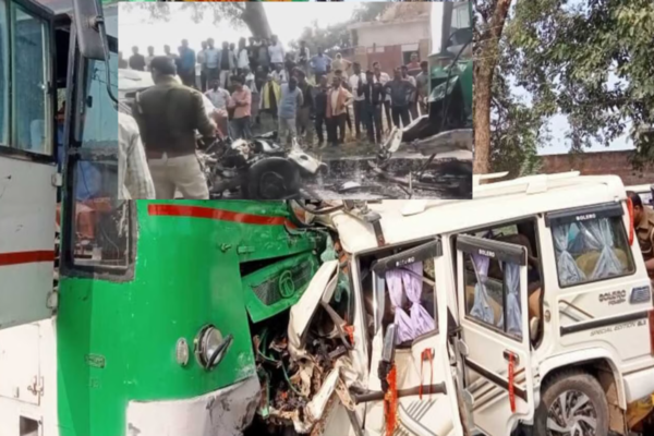 Bus and car collided 5 dead several injured in UP