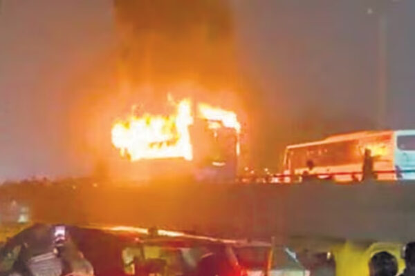 Running bus catches fire in Gurugram, 2 dead several injured