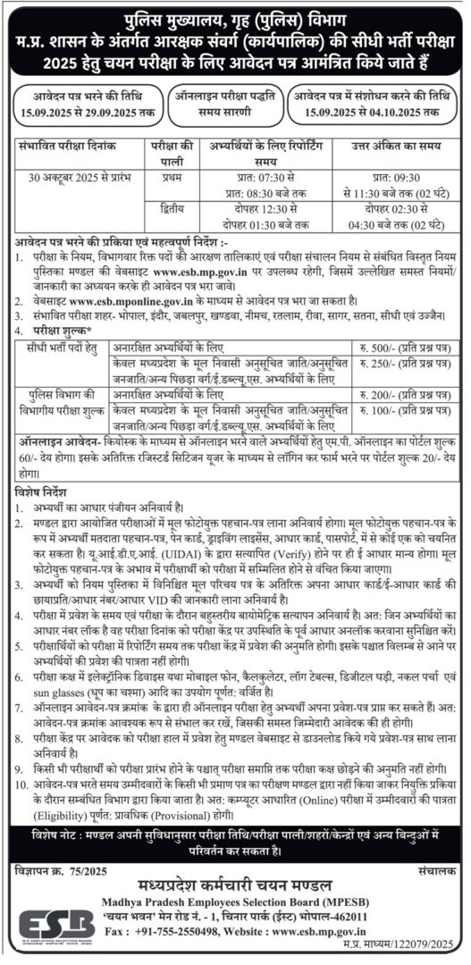 MP Police Vacancy 2025